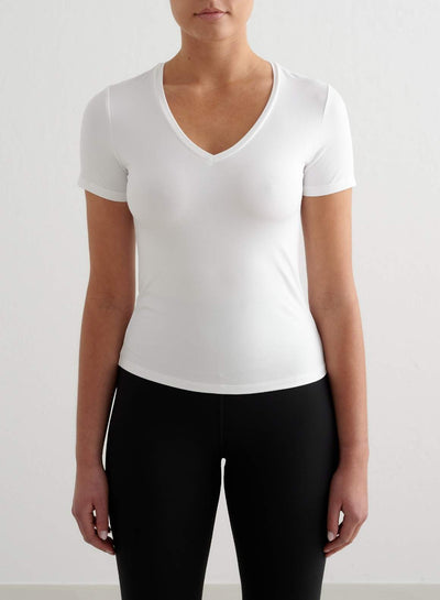 White Soft Basic V-Neck Short Sleeve