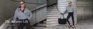 Model draagt Pepita Waterproof Anorak en Black Sense Stirrup Tights, gestyled met zonnebril en Black Waterproof Apparel Tote Bag.

